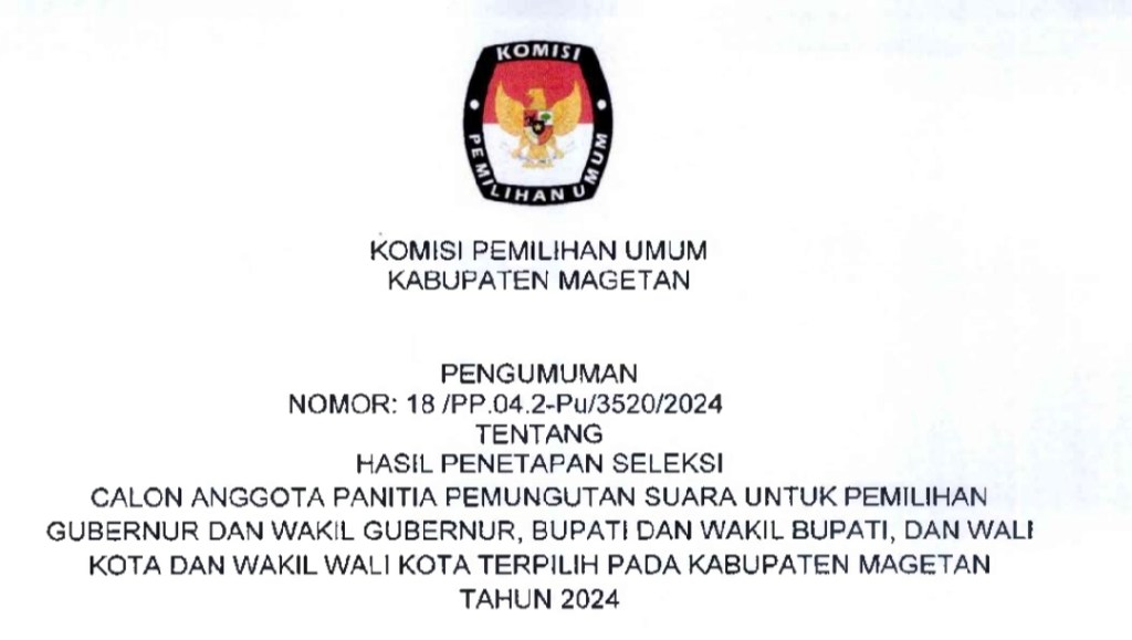 KPU Magetan Tetapkan Anggota PPS Terpilih Untuk Pilkada 2024
